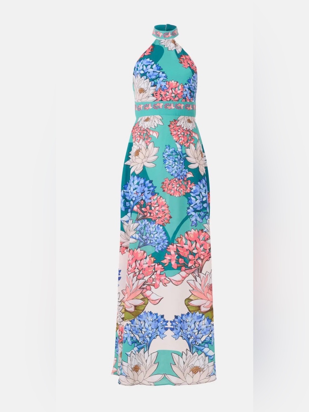 Agua Bendita Teal Floral Halter Top Dress Size M